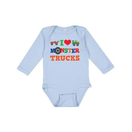 

Inktastic I Love Monster Trucks Gift Baby Boy or Baby Girl Long Sleeve Bodysuit
