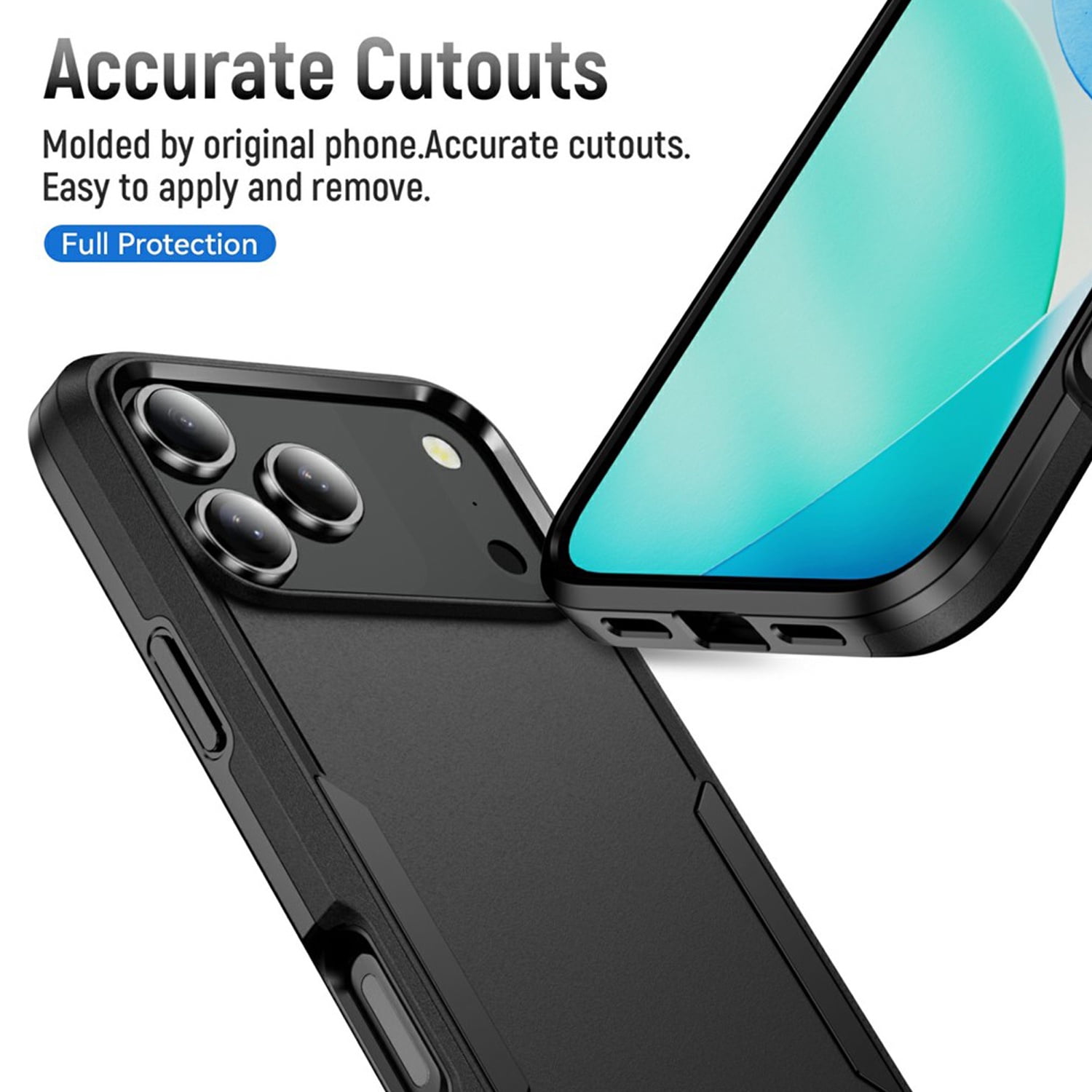 Dual Layers Shockproof Strong Case for iPhone 17 Pro Max - Black