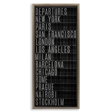 Stupell Industries Airport Departures Major Cities Cities & Countries Painting Brown Floater Framed Canvas Art Print Wall Art, 11 x 25