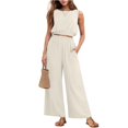 thumbnail image 2 of Stichou Two Piece Sets for Women Sleeveless Crop Top Wide Leg Pants Sweat Set for Women Tracksuits 2026 Summer Clothes Outfit Beige 2XL, 2 of 5