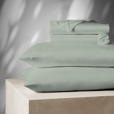 Color Sense 1200 Thread Count Wrinkle-Resistant Super Soft Extra Deep Pocket Hotel Luxury Cotton Blend 4-Piece Sateen Bedsheet Set King Light Green