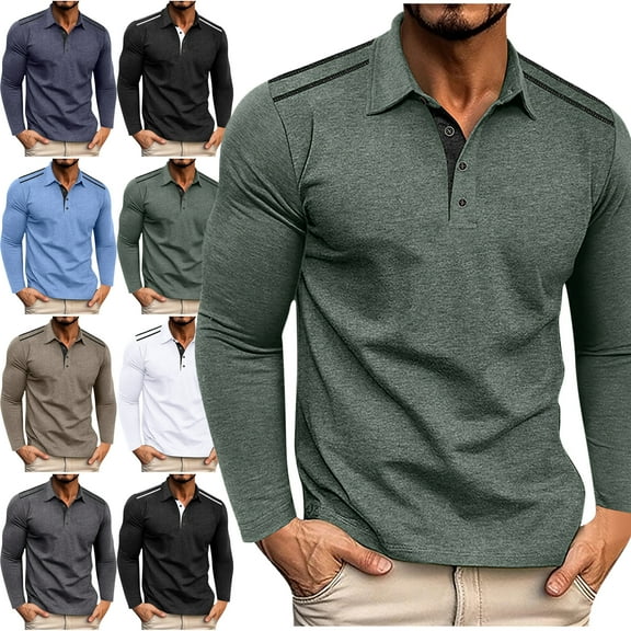 Lenago Mens T Shirts Size M-3XL,Mens Short/Long Sleeve Shirt Classic Button Basic Solid Color Collared Shirts Casual Versatile Sports Button Lapel Top Sports and Fitness Muscle Gym Tops