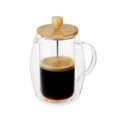 thumbnail image 1 of JS Gourmet - Double Wall Glass French Press Coffee Maker, Bamboo Lid, 600ml Capacity, 1 of 1