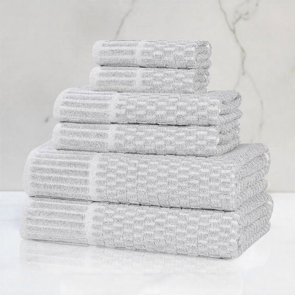 Superior Juno Viscose Cotton Blend Medium Weight 6 Piece Towel Set, Platinum