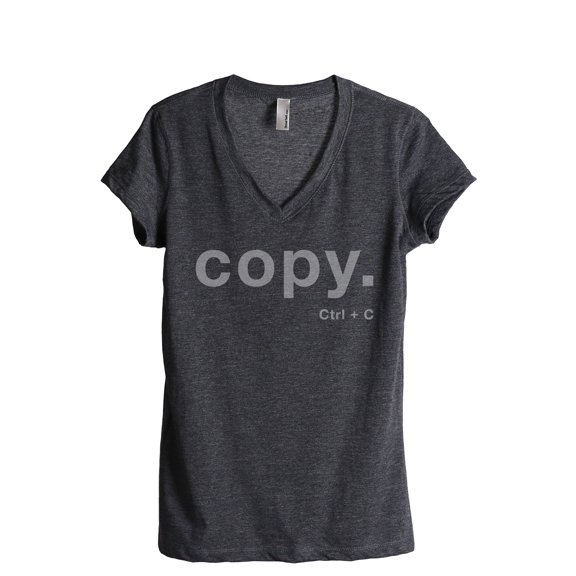 Copy CTRL C Women's Fashion Relaxed V-Neck T-Shirt Tee Charcoal Grey Small