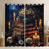 Manfei Kids Vintage Books Black Out Curtains, Gothic Skeleton Skull Curtains Pack of 2 (42x63 Each), Western Mid Century Bedroom Curtains, Curtains and Drapes Decor