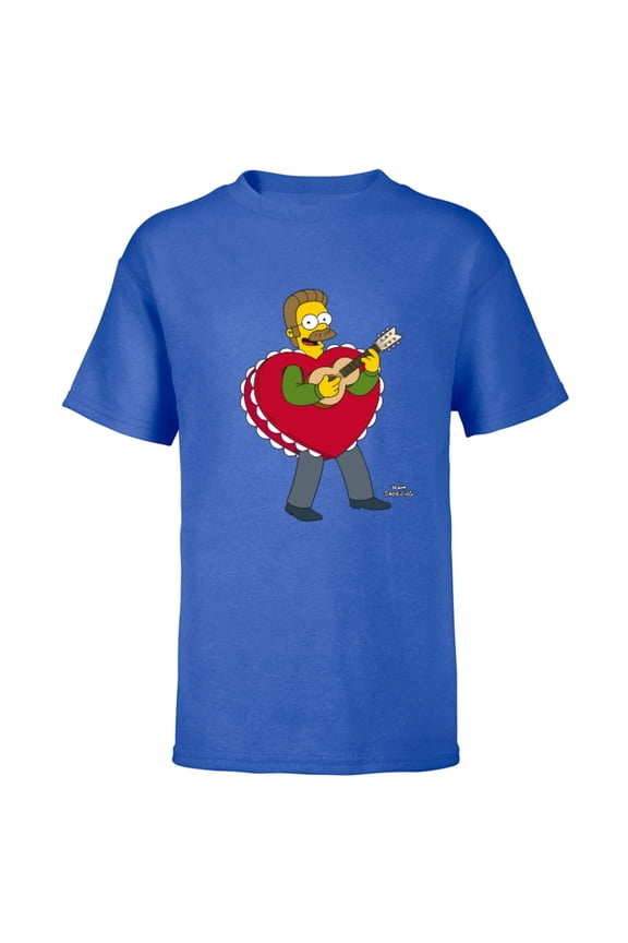 Ned Flanders Singing Heart - Short Sleeve T-Shirt for Kids Customized-Royal