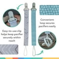 thumbnail image 2 of Nuby 2pk Cloth Pacifinder Clip, Aqua Dots & Gray Arrows, 2 of 3