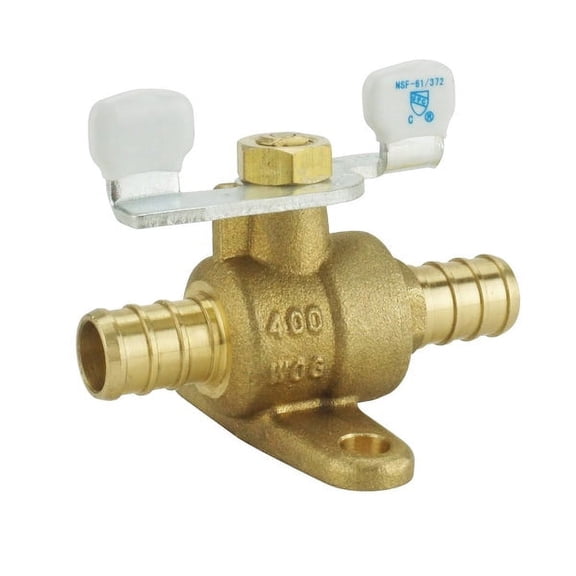 Apollo Valves APXV34T Ball Valve with Tee Handle and Mounting Pad, 3/4 in Connection, Barb, 200 psi Pressure, Brass Body