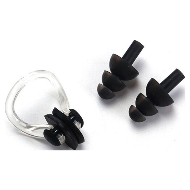 Yuarrent Clip de nariz impermeable reutilizable suave natación antideslizante juego de tapones para los oídos protección de seguridad para Deportes acuáticos Negro