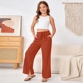 thumbnail image 4 of Girls Linen Pants Baggy Wide Leg Pants Casual Drawstring Pants Loose Fit Trousers with Pockets 4T-4T, 4 of 6
