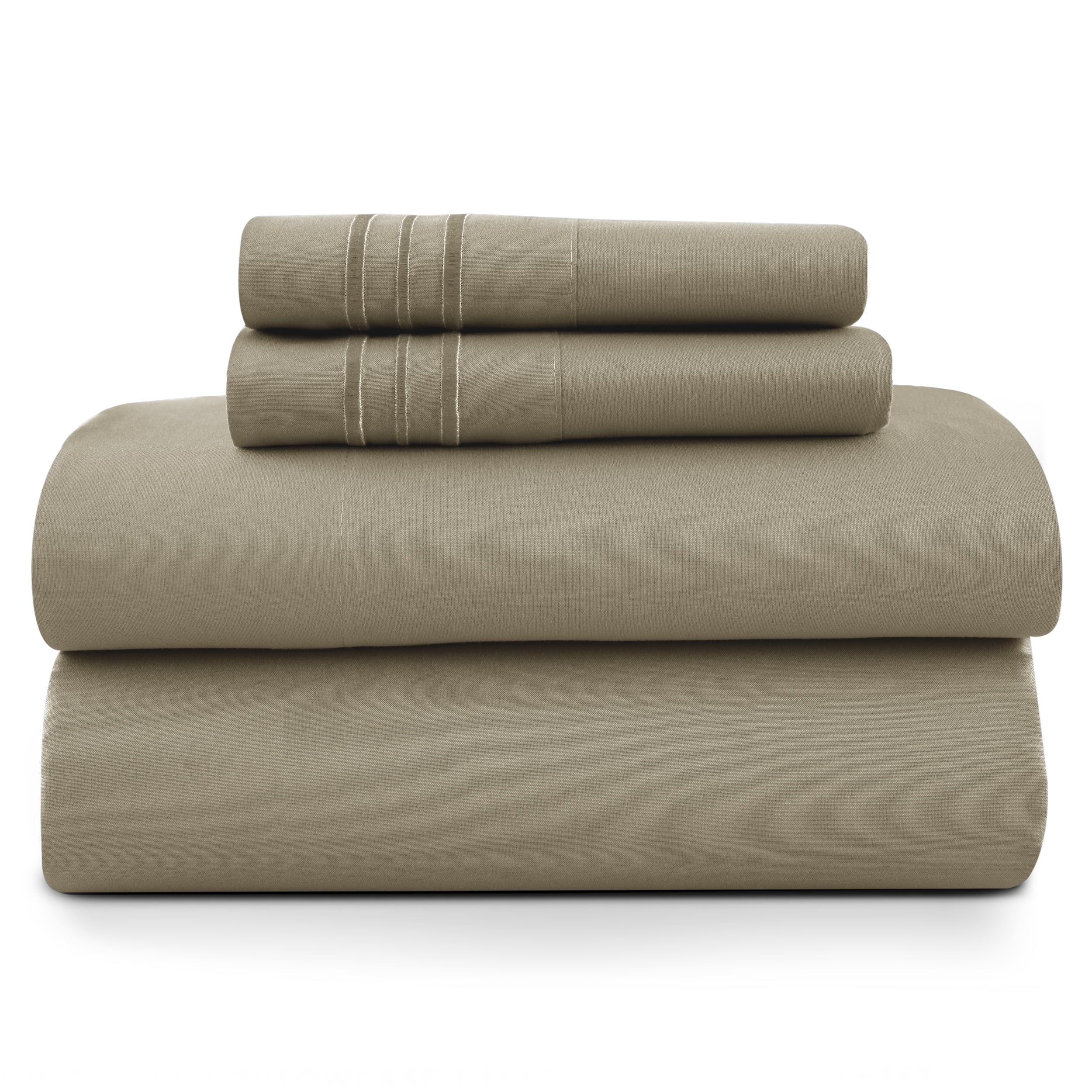 Home Collection Deals Lux Decor California King Size Bed Sheet Set, 4-Piece Plain Soft Microfiber – Deep Pocket Cal King Bed Sheets, Includes 1 Fitted Sheet, 1 Flat Sheet, 2 Pillowcases, Beige