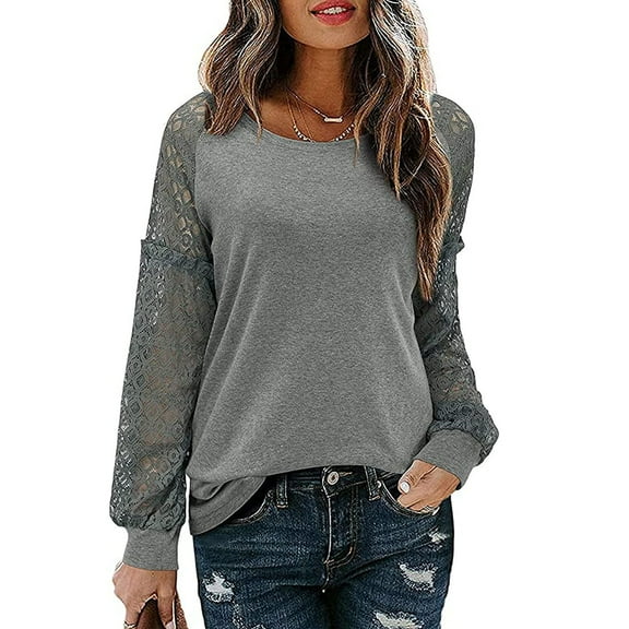 Pntutb Ladies Tops Womens Round Neck Hollow Out Long Sleeve T Shirt Autumn Solid Blouse