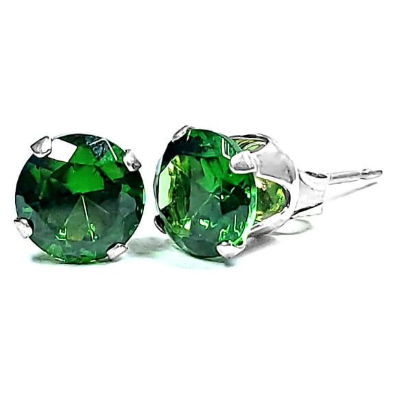 2mm Brilliant Cut Green Emerald Ice CZ Sterling Silver Unisex Stud Earrings