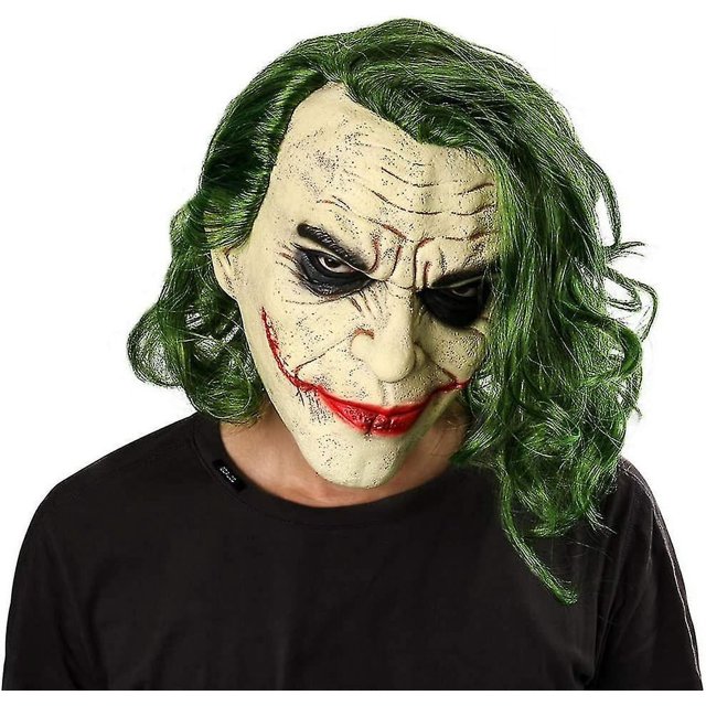 Máscara de látex de Joker, tocado, disfraz de Joker para Halloween, máscara de látex de Arthur Fleck, disfraz de payaso aterrador de terror, peluca de pelo verde, disfraz de Halloween