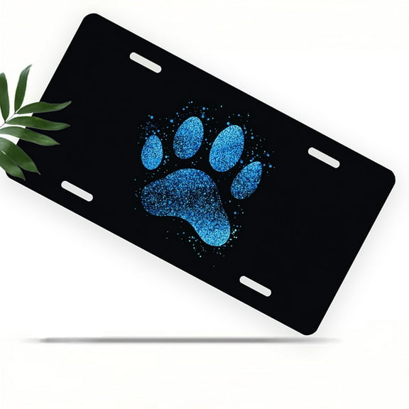 Glittering Paw Print Front License Plate, Metal License Plate, Funny Standard Plates Personalized Novelty Decorative For Men/Women/Boys/Girls Car 6×12 Inch