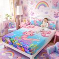 thumbnail image 4 of Meiyoeat Cartoon Sea Salamander Bed Sheets 4-Piece, Cartoon Ocean Animal Full Size Sheets, Pink Blue, 4 of 6