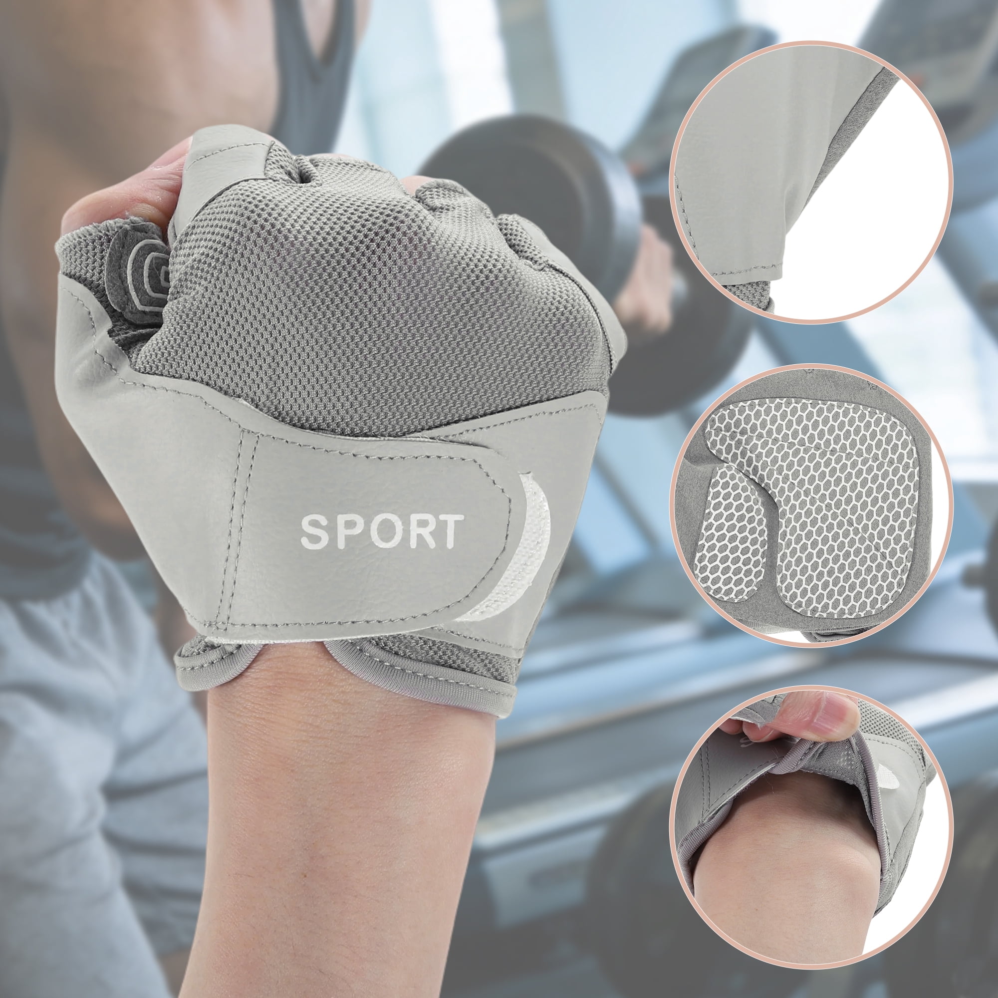 Unique Bargains Mesh Half-finger Strength Training Sport Gloves Large Gray