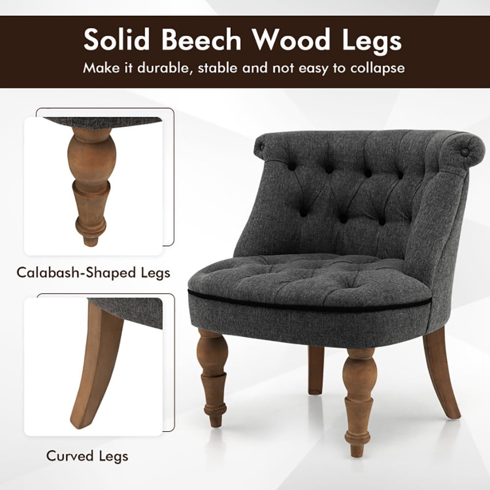 Finihen Upholstered Armless Chair, Set of 2 Upholstered Armless Slipper Chairs with Beech Wood Legs, for Living Room, Bedroom, Gray