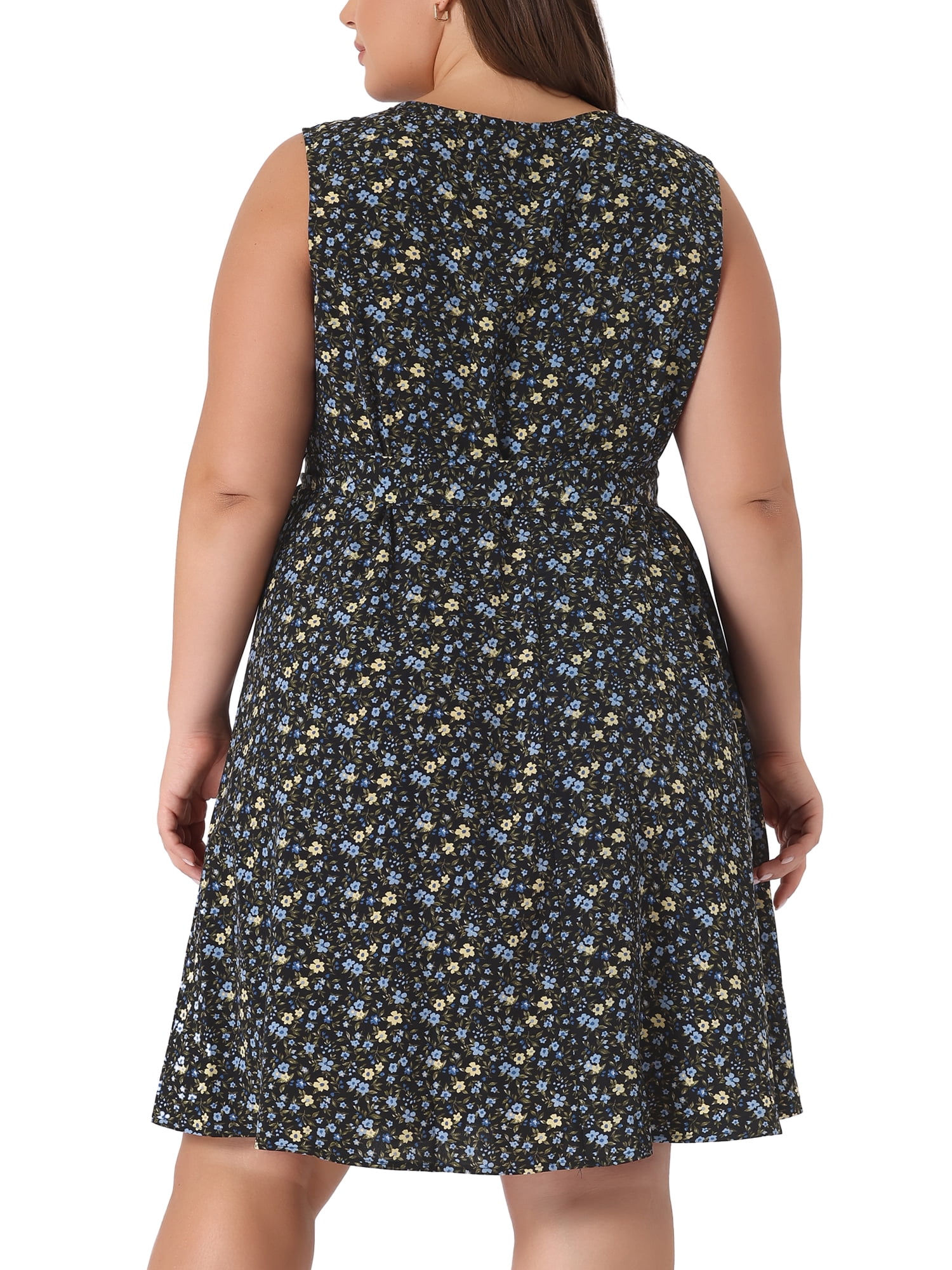 DARING DIVA Plus Self Tie Waist Sleeveless Floral Midi Dress 4X Black