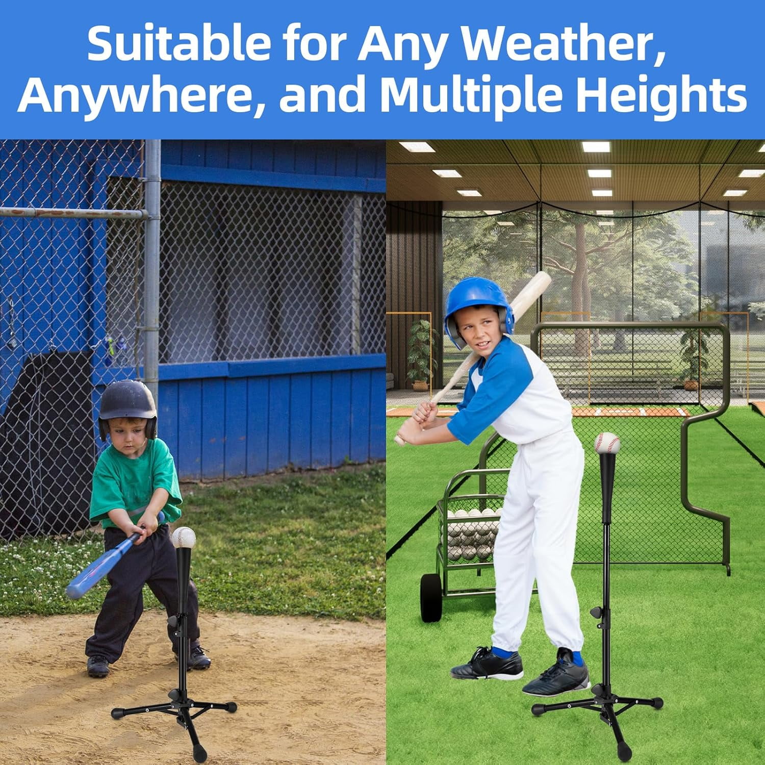 Baseball Tee For Kids, Easy Adjustable Batting Tee From 20.85 to 31.30 Inches. Black Foldable Baseball Tees for Hitting with Portable Bag. Softball Tee for Children Aged 3-10 Baseball Training