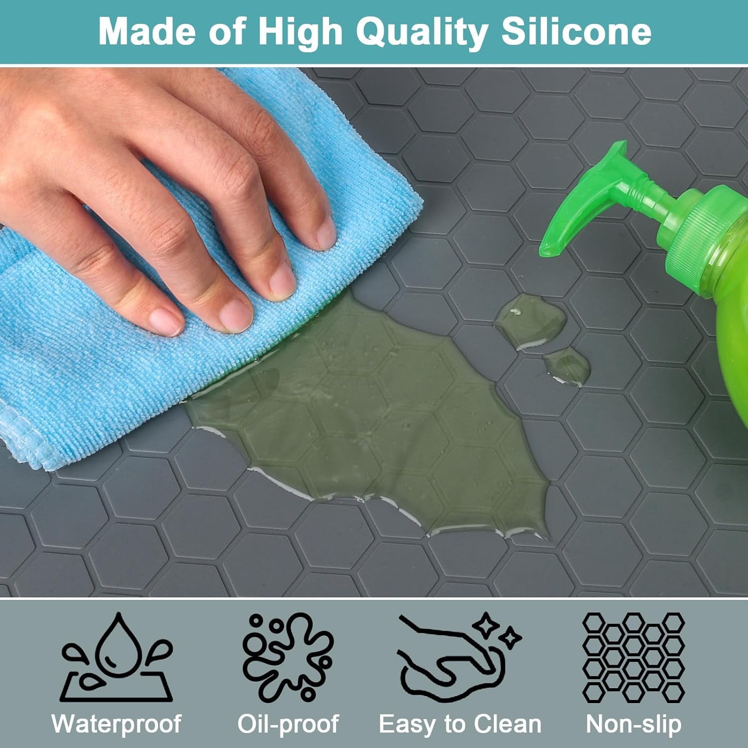RGHJAR-Waterproof Under Sink Mat, 28" x 19" Silicone Under Sink Mats for Kitchen, Under Kitchen Sink Mats and Protector Mat, Sink Cabinet Protector Mats for Bathroom, Gray