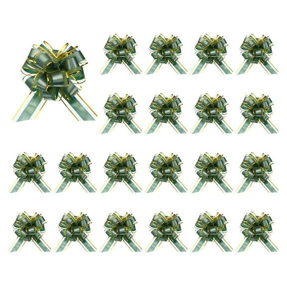 Uxcell 20pcs Pull Bows 6.3 Inches Wide Organza Ribbon Bow for Gift Wrapping Birthday Baskets Decoration Dark Green