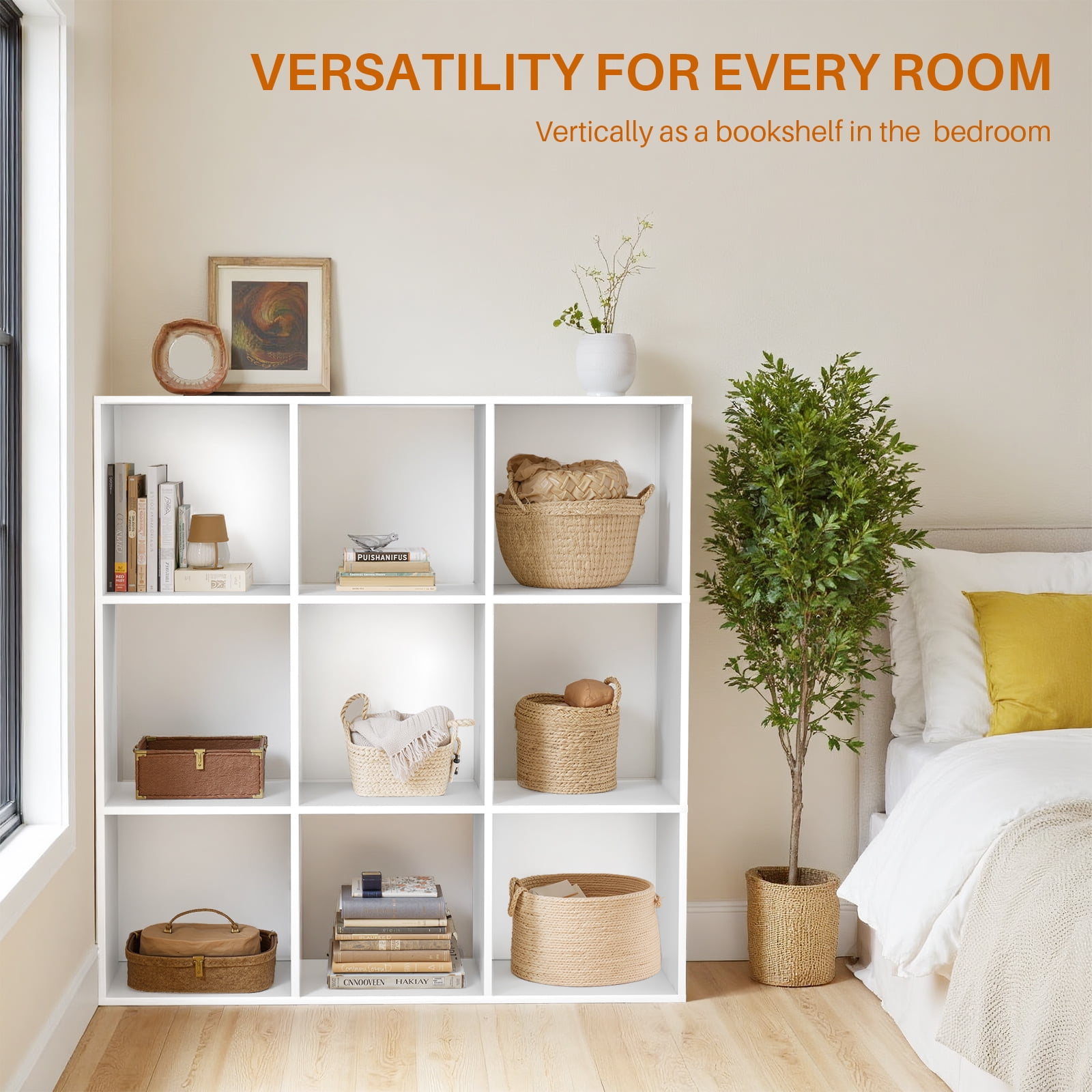 Atilioo 9 Cube Storage Organizer, Open Bookcase, Space-Saving Display Shelf with Removable Back Panels, Easy Assembly, White