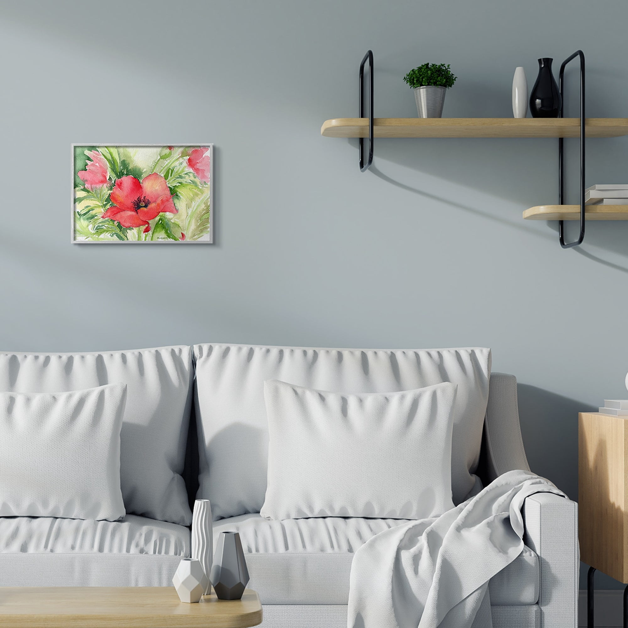 Stupell Industries Red Poppies Surrounded by Soft Greenery Grey Framed, 11 x 14, Design by Melissa Hyatt LLC