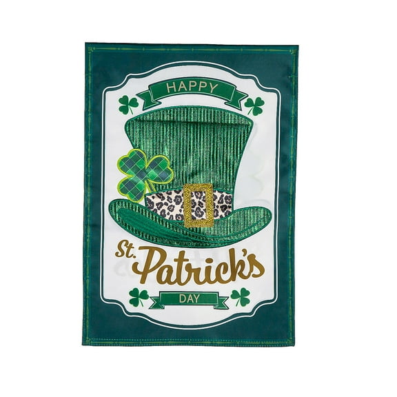 Evergreen Applique Garden Flag - St. Patrick's Day Top Hat, 12.5 x 18 inch Double Sided
