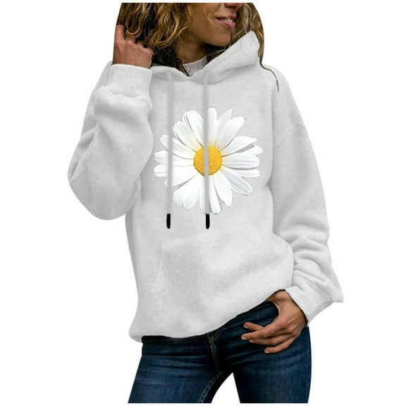 Aoochasliy Pullover for Women Hoodies Autumn Winter Long-Sleeved Pullover Print Round Neck Hooded Sweatshirt