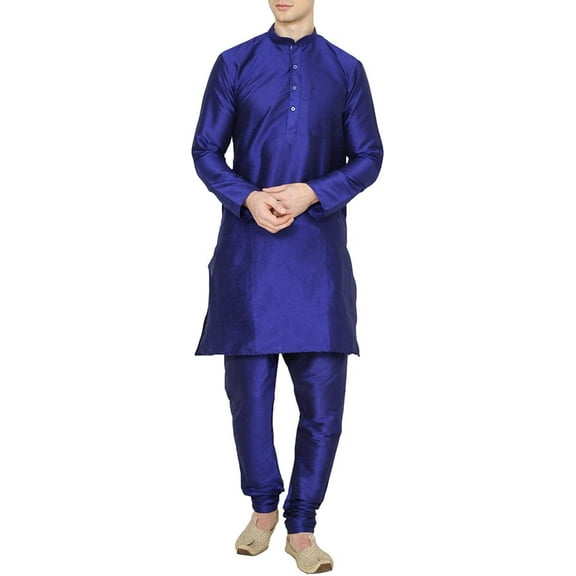 Royal Mens Silk Blend Festive Kurta Churidar Set Blue