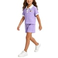 thumbnail image 7 of Juorvia Girls Summer Outfits 2pc Toddler Tween Sweatsuit Loose Fitted Collared T-Shirts Drawstring Waist Shorts(2-3 Years,Purple), 7 of 7