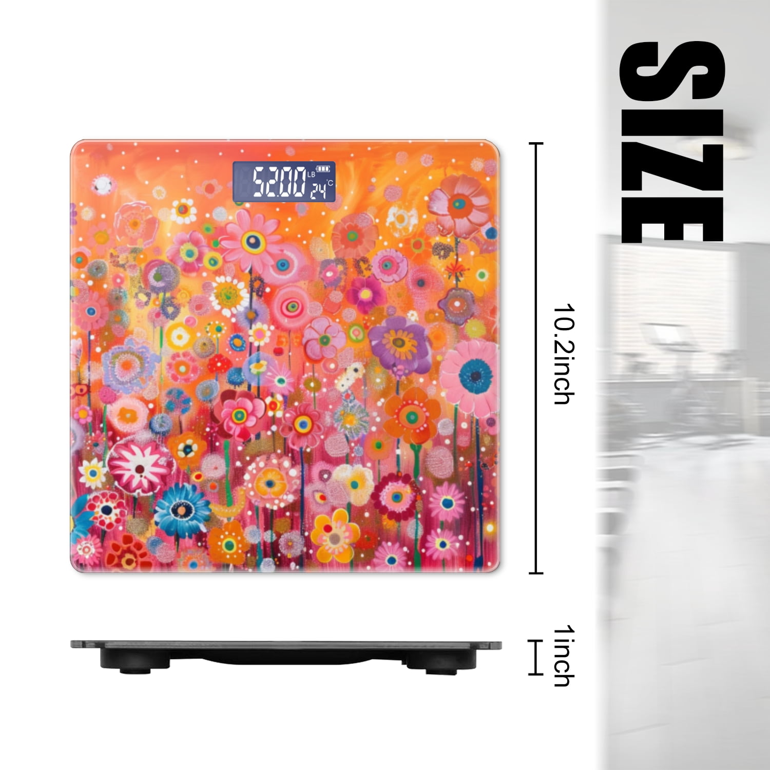 High Precision Body Weight Scale Smart Bathroom Scales with Large LCD Display(400lbs),Decorative for Bedroom-Field Full Of Flowers In The Style Of Bold Colors