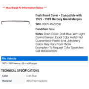 Dash Board Cover - Compatible with 1979 - 1989 Mercury Grand Marquis 1980 1981 1982 1983 1984 1985 1986 1987 1988