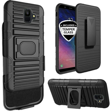 Compatible for Samsung Galaxy A6 (2018) Case, with [Tempered Glass Screen Protector] SOGA Belt Clip Holster Defender Rugged Shock Proof Armor Heavy Protection Phone Cover w/Magnetic Mount
