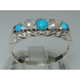 thumbnail image 3 of LBG British Made 925 Sterling Silver Natural Turquoise & Cultured Pearl Womens Band Ring - 33 size options - Size 9.5, 3 of 7