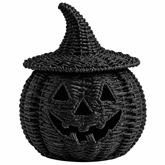 Halloween Pumpkin Decor,Woven Pumpkin for Spooky Halloween Candy Storage And Home Decor, Black Handcrafted Witch Hat Woven Pumpkin for Festive Parties