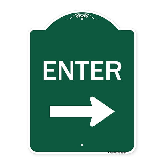 SignMission A-DES-GW-1824-23426 18 x 24 in. Designer Series Sign - Parking Lot Sign Enter Sign & Right Arrow, Green & White
