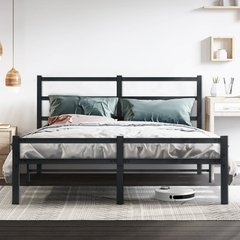 Full size metal bed frame with headboard and footboard brackets discount