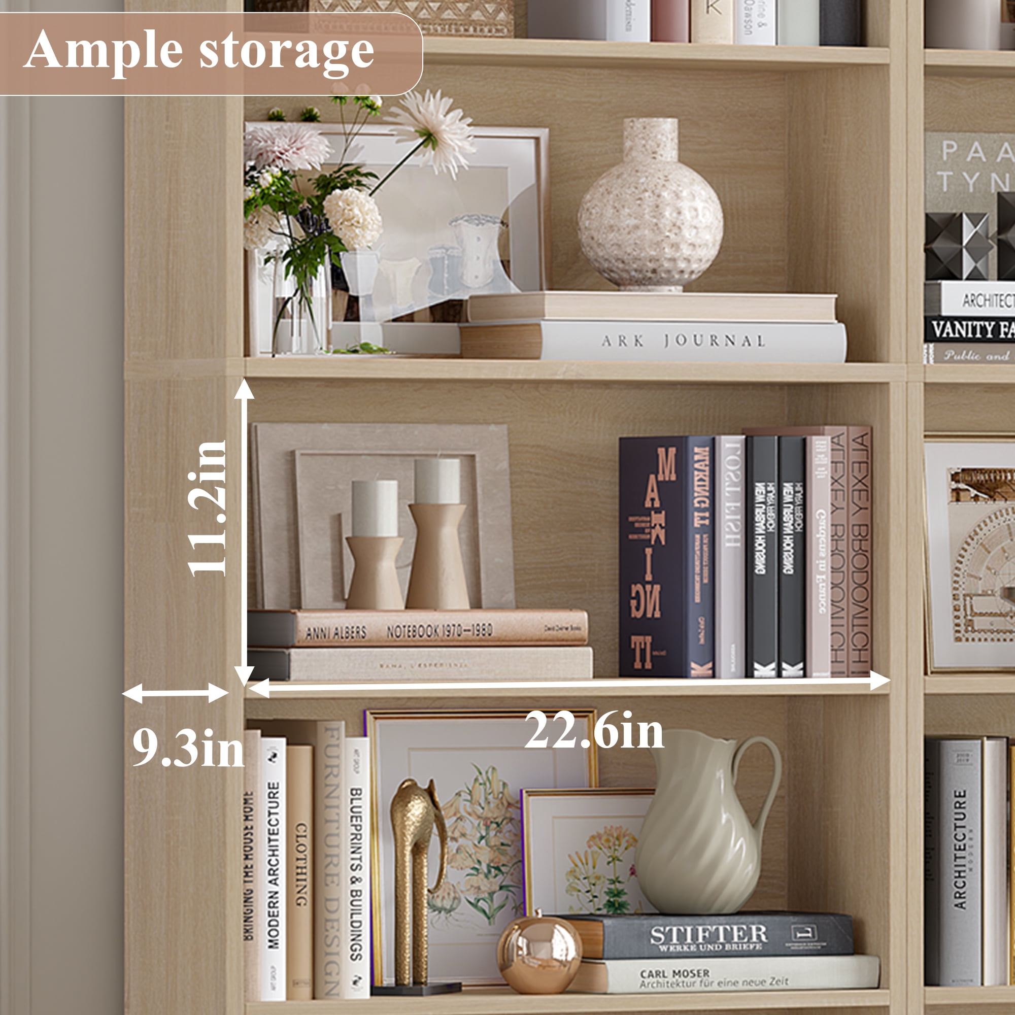 Homfa 82" Tall Bookcases Set of 2, Freestanding Display Storage Shelves, 7-Tier Open Bookshelf for Home Office Living Room Bedroom, Light Oak