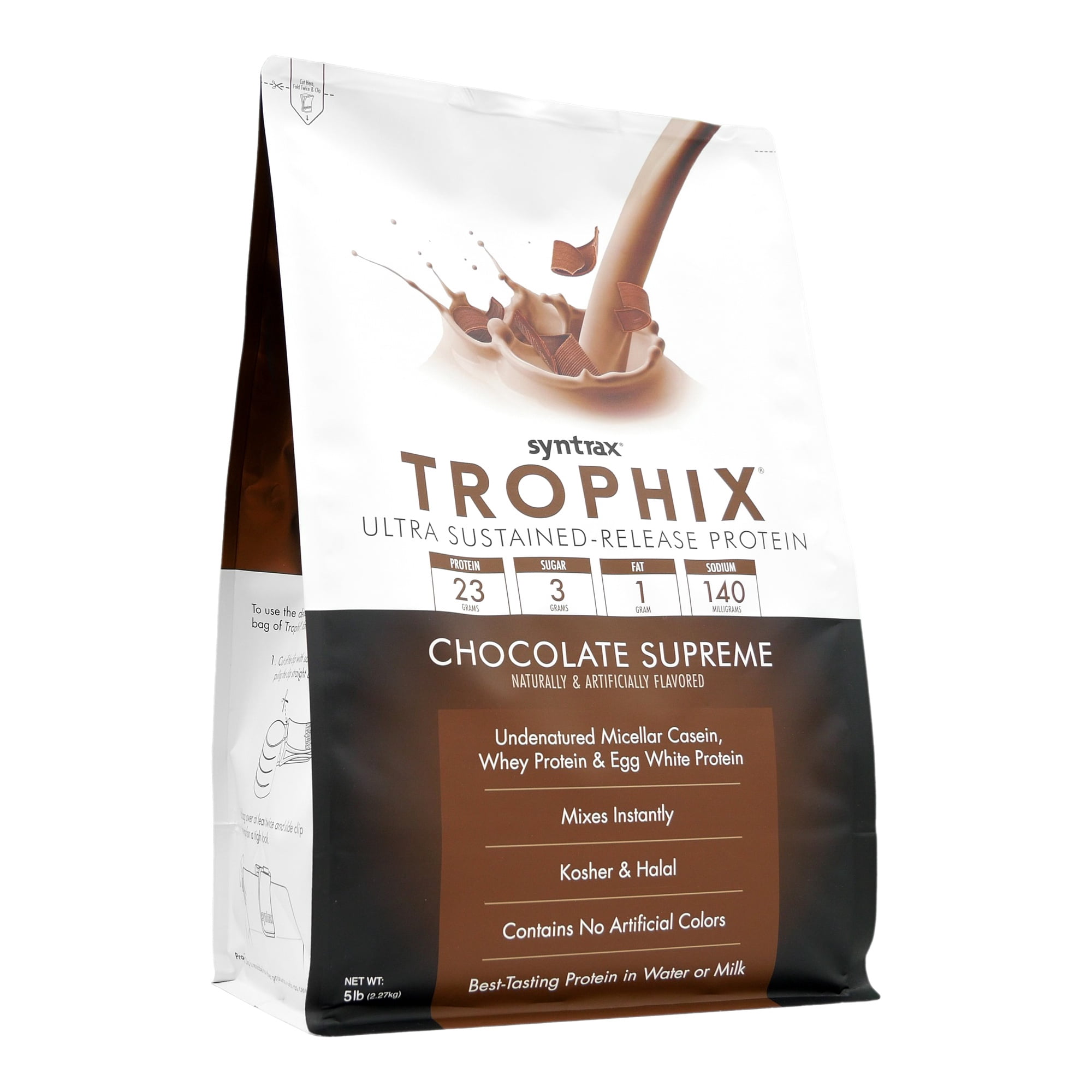 Syntrax Nutrition Trophix, Chocolate Supreme 5 lbs. Ultra Sustained-Release Protein Powder Blend, offers a Rich & Creamy Flavor