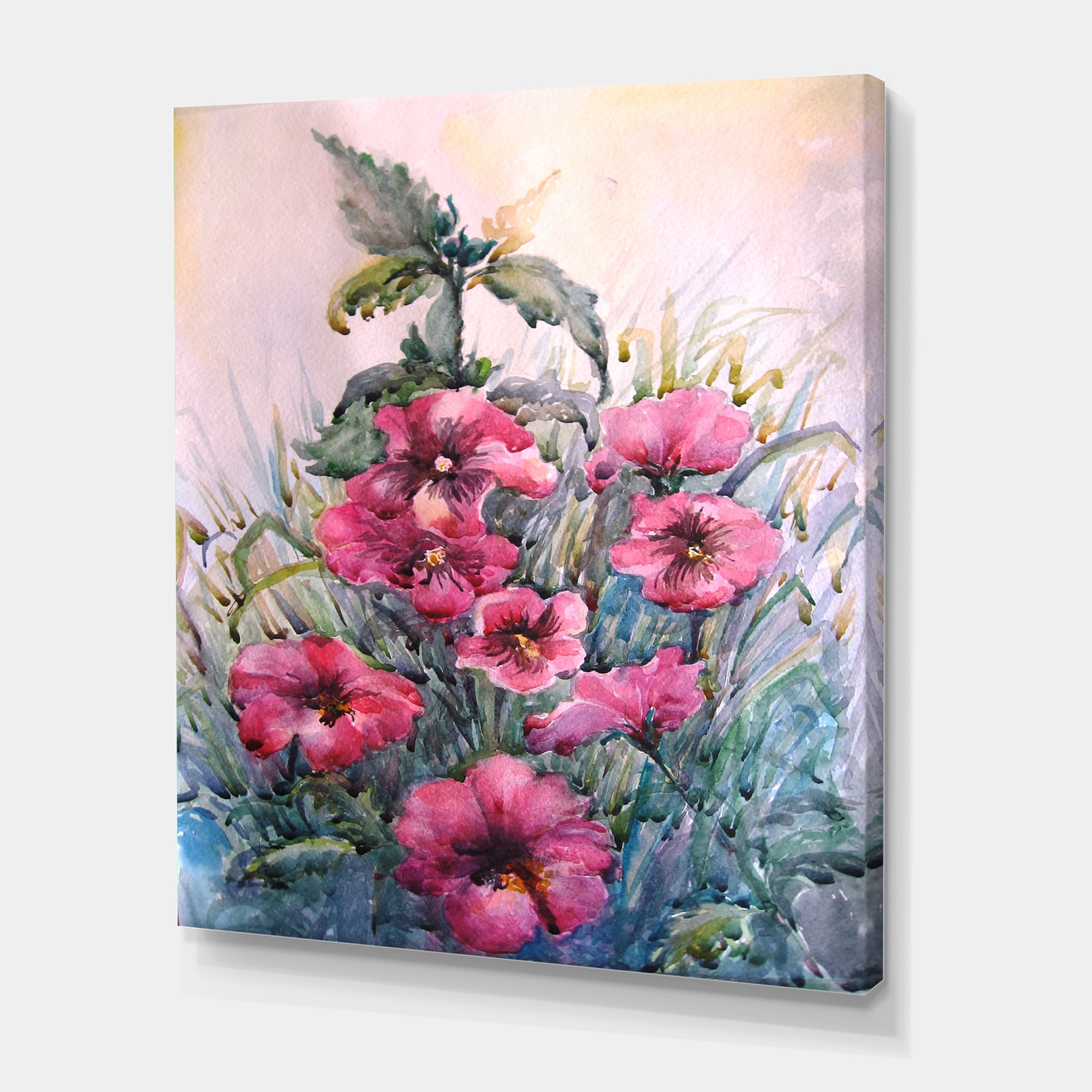 Blossoming Hibiscus Flowers In The Wild 12 in x 8 in Painting Canvas Art Print, by Designart