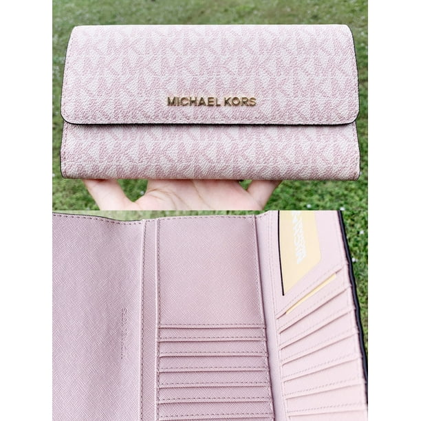 Michael Kors Jet Set Travel PVC Large Trifold Wallet Fawn MK Ballet Pink -  