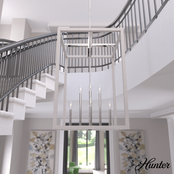 Hunter - Squire Manor 8-light Chrome, Large Pendant Light, Dimmable, Rectangle Shaped, for Bedrooms, Kitchens, Dining, Living Rooms - 19109