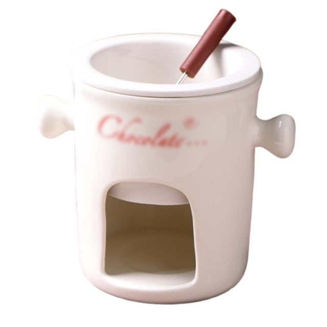 Ceramic Fondue Pot Set for Chocolate & Cheese, Tealight Powered Melting Warmer with 1 Fork for Parties