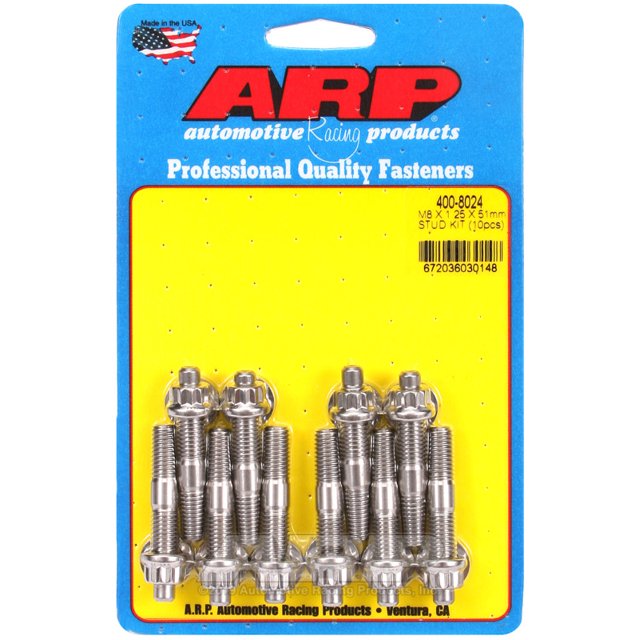 ARP Auto Racing Exhaust Manifold Stud 400-8024 8 Millimeter x 1.25 Thread Size; 2.000 Inch Overall Length; 170000 PSI Tensile Strength; 12 Point Head Type; Polished; Stainless Steel
