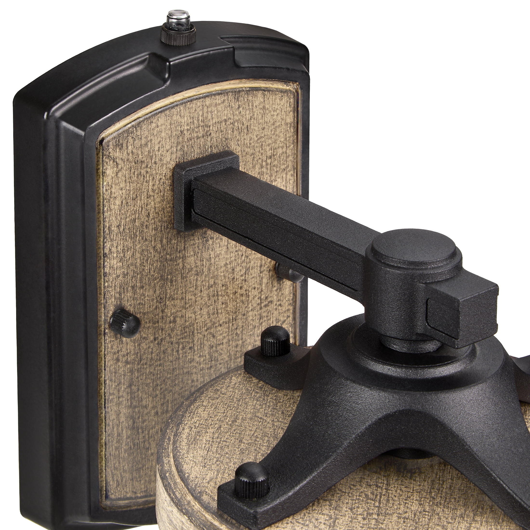 Maxxima LED Outdoor Wall Light, Black w/ Wood Grain Style Finish, Clear Hammered Glass, 800 Lumens, 3000K Warm White, Dusk to Dawn Sensor, Farmhouse Wall Mount Sconce, Rustic Coach Lantern