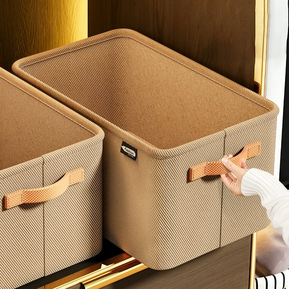 LAMIRO Non-Woven Closet Organizer Wardrobe Clothes Sweater Storage Basket Sweatshirt Jeans Storage Box Home Supplies Khaki XL