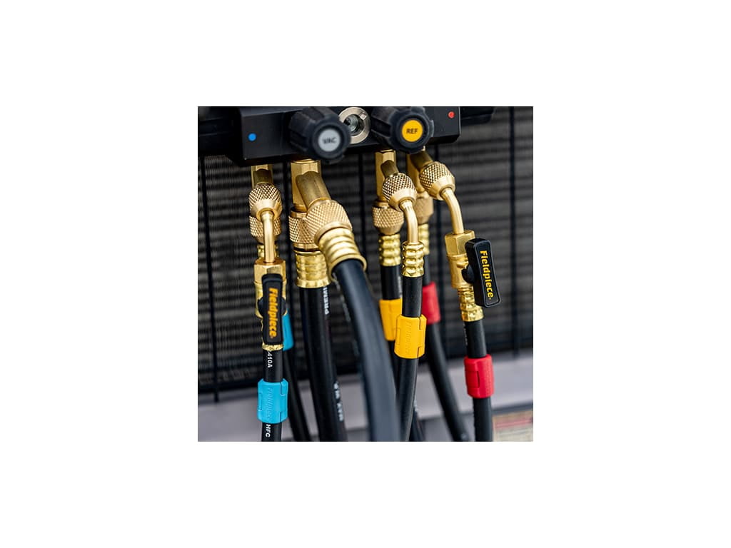 Fieldpiece HR3B Ball Valve Refrigerant Hose Set (3) with Color Tags - 1/4" x 1/4" (5')